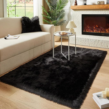 AMTOVO Faux Fur Sheepskin Rug for Living Room, 4 x 6 ft Black Fluffy Area Rug - Image 7
