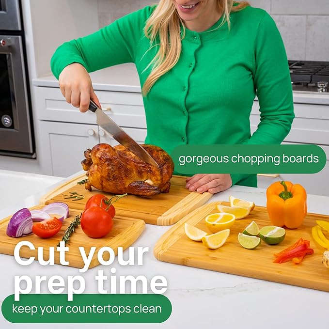 FSC® Certified Extra Large Bamboo Cutting Board Set, Organic Wood Cutting Boards for Kitchen with 67% Larger Surface, Non Toxic Cutting Boards with Lifetime Replacements