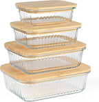Natural Acacia Lids Set for Food Storage Glass Containers (4pcs) - Lids are compatible with all Glass Food Storage Containers Sets
