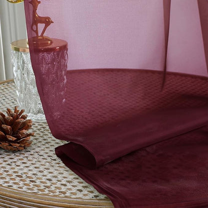 Sheer Curtains 84 Inches Long 2 Panels Set, Burgundy Sheer Curtain - Image 6