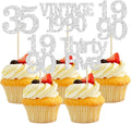 Gyufise 24Pcs Happy 35th Birthday Cupcake Toppers Glitter Thirty Five 35 Fabulous Vintage 1990 Cupcake Picks for 30th Birthday Wedding Anniversary Party Cake Decorations Supplies Rose Gold