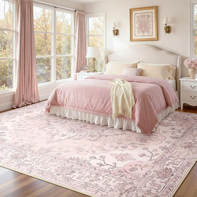 RELEANY Washable Area Rug, Water Repellent, Pet Friendly, Vintage Floral Boho by RELEANY