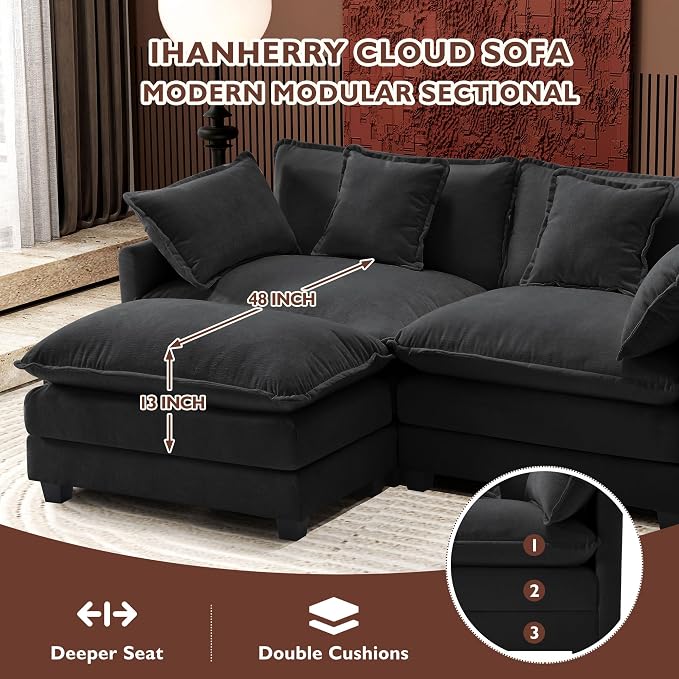 Ihanherry 111.4" L Shaped Modern Sofa Modular Sectional Cloud Couch - Image 3