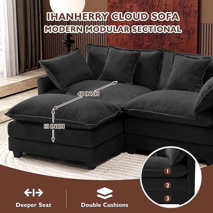Ihanherry 77" L Shaped Modern Sofa Modular Sectional Cloud Couch - Image 3