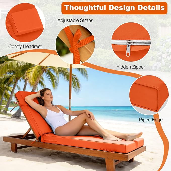 Chaise Lounge Cushions Outdoor 72x21x6 Inch, Fade Resistant 6'' Thicken Outdoor - Image 5