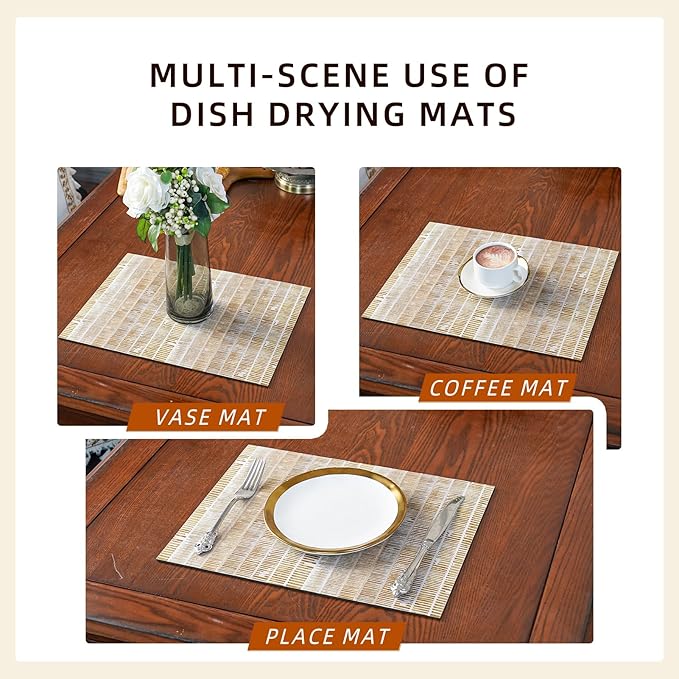 Dish Drying Mat, Diatomaceous Earth Soft Coffee Mat, Absorbent Silicone Dish Drying Mat for Kitchen Counter or Sink for Kitchen Bathroom Coffee Bar (Linear Pattern, 12 x 16 Inches)