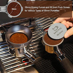 MEION 58mm Espresso Dosing Funnel and 58.5mm Puck Screen Set for 58mm Portafilters, Magnetic Coffee Portafilter Funnel, Reusable Espresso Puck Screen, Espresso Tools Accessories (Silver, 58mm)