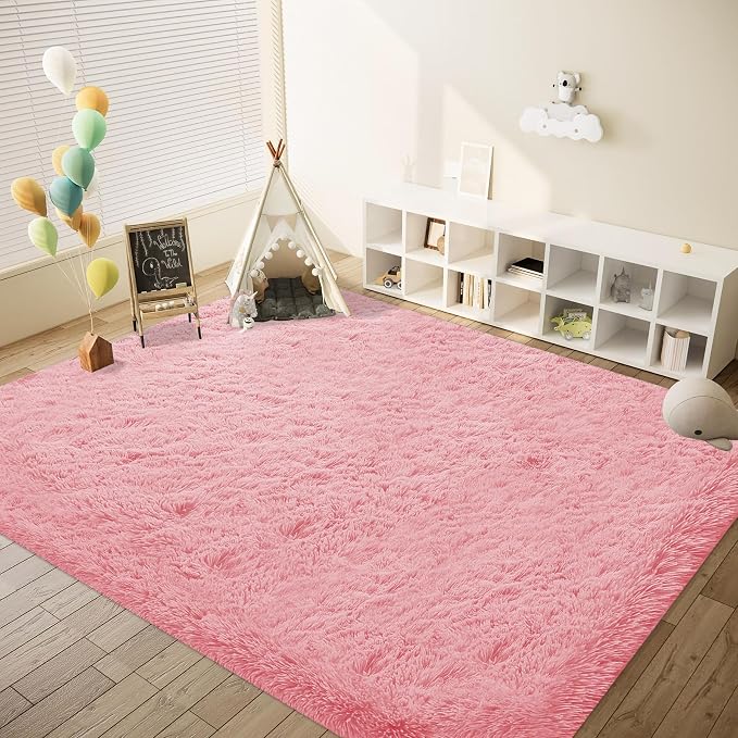 Pink Rugs for Bedroom Girls: 8x10 Fluffy Shag Soft Washable Rug Large Fuzzy - Image 5