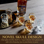MyGift Set of 6 Skull Shot Glasses – 2.8 oz Clear Glass Novelty Drinkware for Halloween Parties, Cocktail Bars & Home Decor – Spooky 3D Skull Design