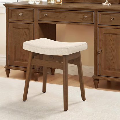 LUE BONA Solid Wood Vanity Bench Stool, 17.3" H Ergonomic Saddle Stool by LUEBONA