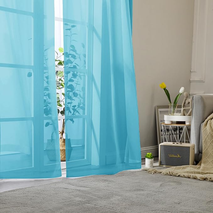 Turquoise Sheer Curtains 84 Inches Long 2 Panels, Light Filtering Voile Curtain - Image 8