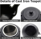 40.6oz Cast Iron Teapot Set with Cast Iron Warmer, Japanese Tetsubin Tea Kettle Set with Cups,Cast Iron Teapot with Stainless Steel Infuser and Enameled Interior for Stovetop Safe(1200ml)