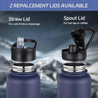 HASLE OUTFITTERS 32 oz Insulated Water Bottle Stainless Steel Double Walled Vacuum Sports Water Bottle with 2 Lids (Straw and Spout Lid) for Gym Camping Hiking(Navy,1)