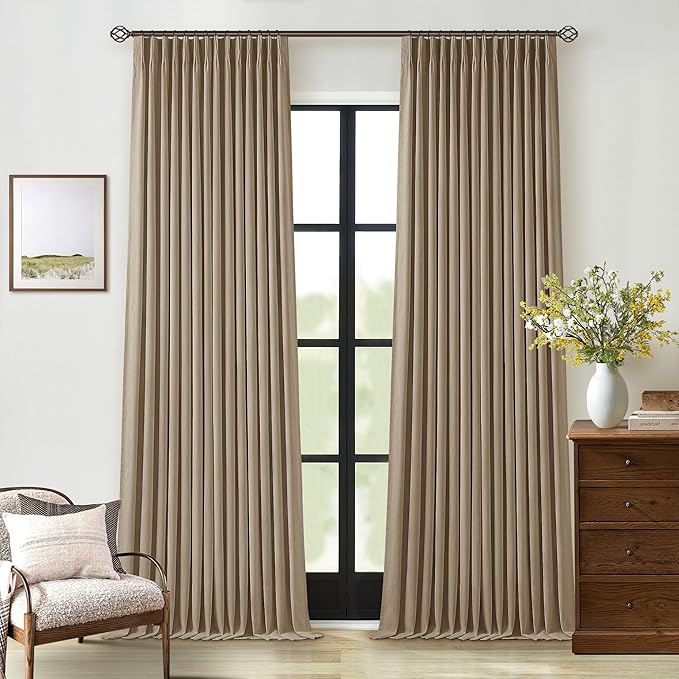 Light Brown Blackout Linen Curtains 108 Inches Long Pinch Pleated | Black Out - Image 9