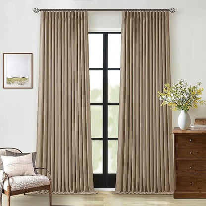 Light Brown Blackout Linen Curtains 108 Inches Long Pinch Pleated | Black Out - Image 9