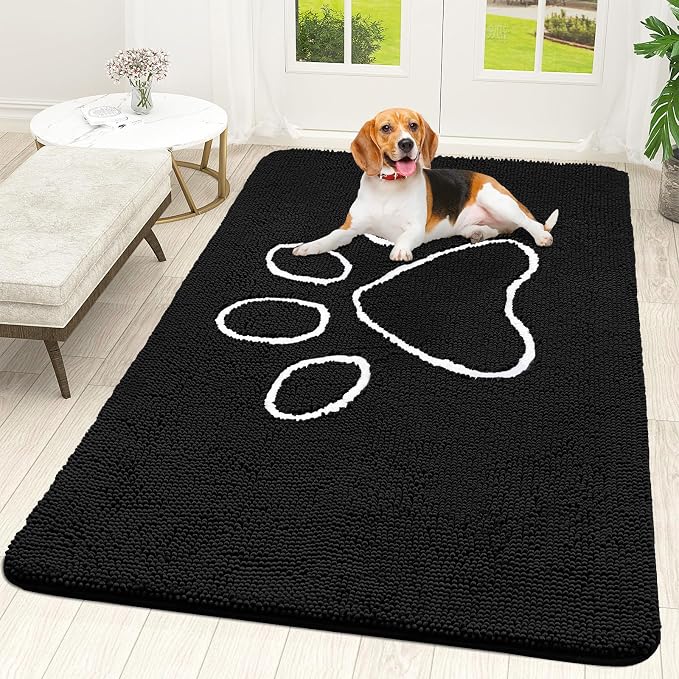 OLANLY Dog Door Mat for Muddy Paws 70x46, Paw Print Design Chenille Mud Mat | by OLANLY