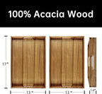 Acacia Wood Serving Tray with Handles (Set of 2)- 17-Inch Decorative Wooden Tray - Perfect for Breakfast, Lunch, Dinner, Ottoman, Coffee Table - Living Room and Couch Tray