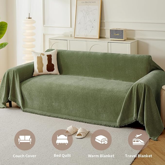 Couch Cover for Dogs, Boho Sofa Covers for 4 Cushion Couch, Chenille Sofa - Image 4