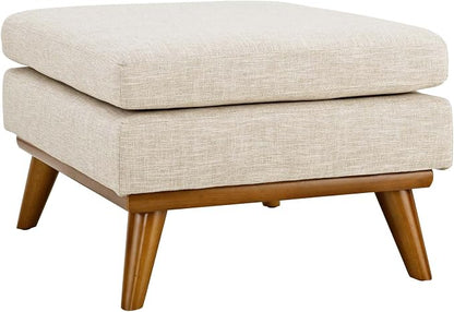 Modway Engage Mid-Century Modern Upholstered Fabric Ottoman in Beige - Image 4