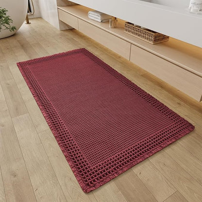 RESARE Waffle Bathroom Runner Rugs, Non Slip Boho Bath Mat 24"x48" Dark Red | by Resare