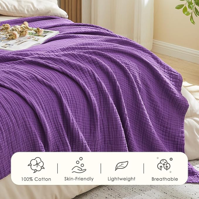 EMME Muslin Blankets for Adults Throw Blanket for Couch Breathable Gauze Soft - Image 2