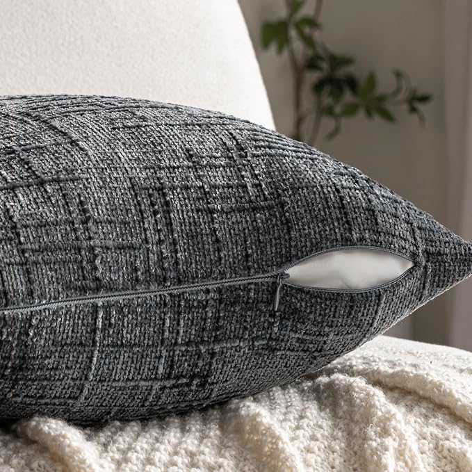 MIULEE Chenille Textured Throw Pillow Covers Dark Grey 18x18 Set of 2 | Slubby - Image 7