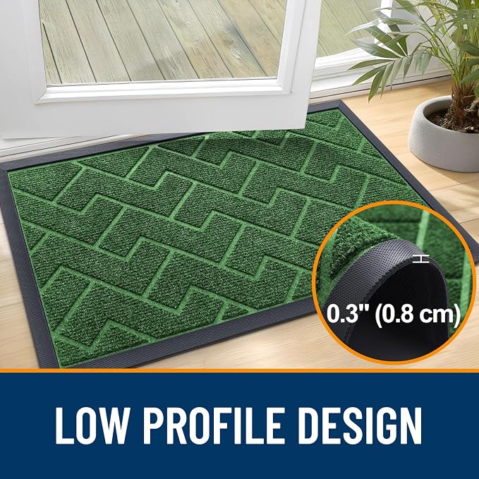 OLANLY Front Door Mat Outside 71x23, All-Season Absorbent Rubber Doormat | Green - Image 4