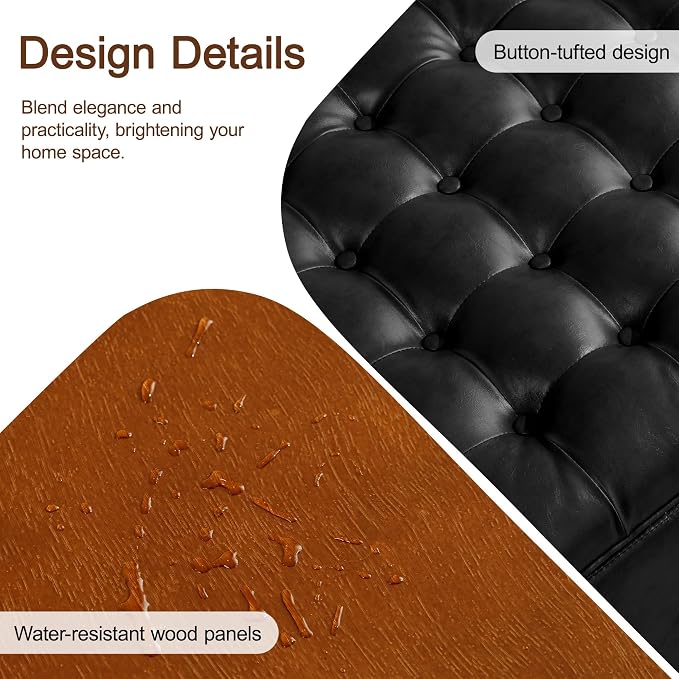 WUTUTUEE 24" Faux Leather Square Storage Ottoman - Image 4