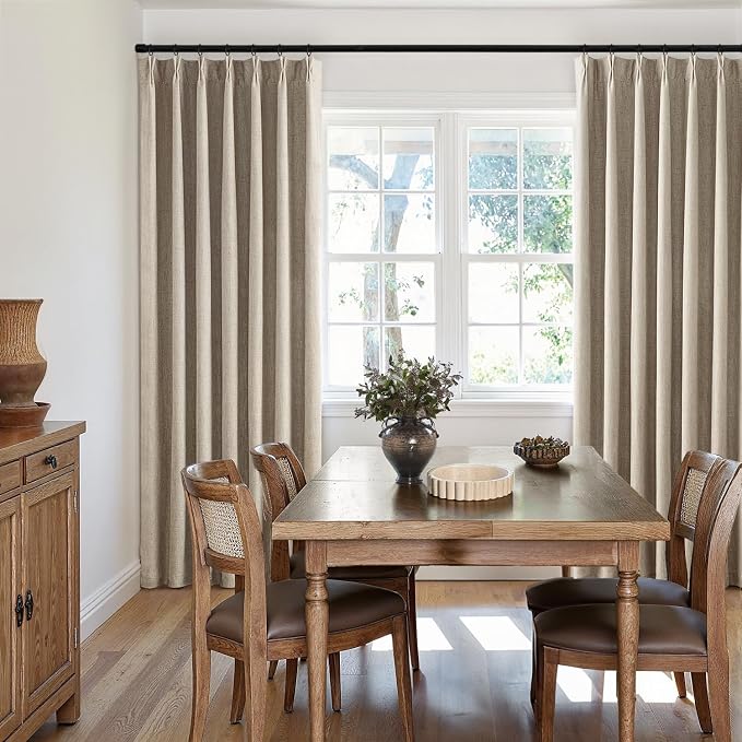 MIULEE Sand Pinch Pleated 100% Blackout Linen Curtains 40x102 Inches | Room - Image 7