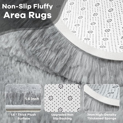 6x9 Large Tie-Dyed Grey Fluffy Area Rug Non-Slip - Image 4