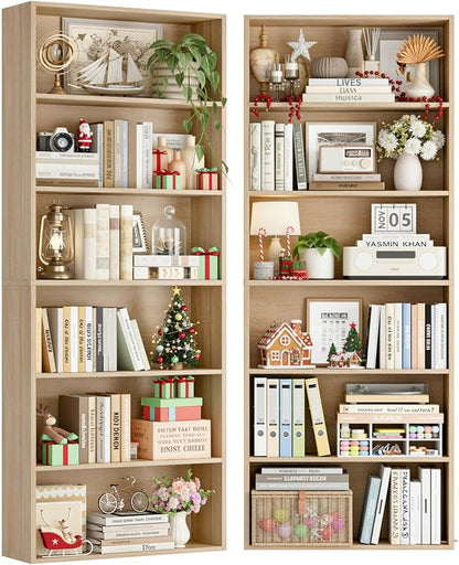 FOTOSOK 6-Tier Open Bookcase and Bookshelf Set of 2, Freestanding Display - Image 7