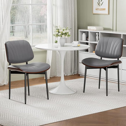 REONEY Dining Chairs Set of 4, Mid-Century Modern Upholstered PU Leather Chairs - Image 3