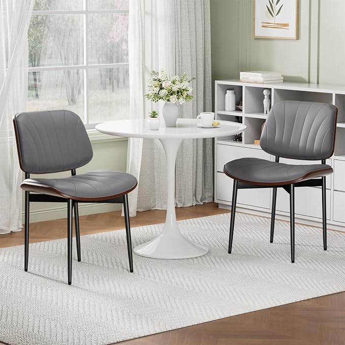 REONEY Dining Chairs Set of 8, Mid-Century Modern Upholstered PU Leather Chairs - Image 8
