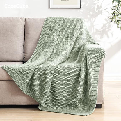 CozeCube Sage Green Seed Stitch Throw Blanket 50"x60", Farmhouse Decor | Blanket - Image 3