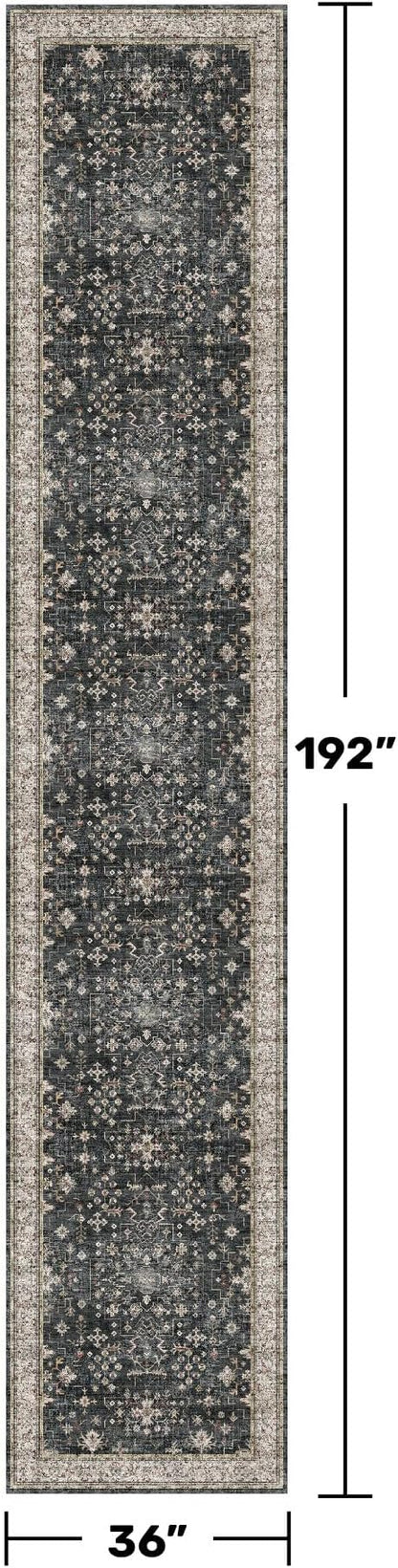 Black Boho Washable 3x16 Extra Long Runner Rug - Image 2