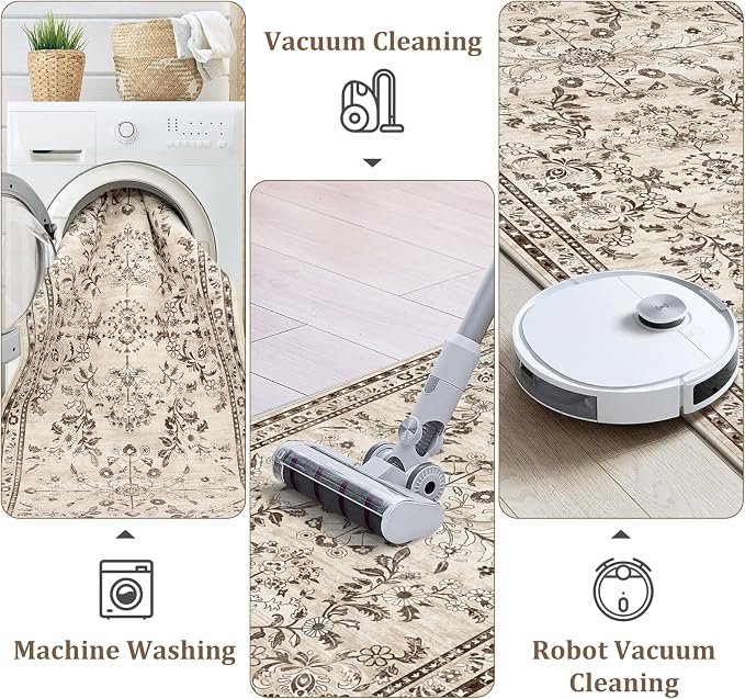 Yamaziot 3x5 Washable Area Rug for Bedroom Floral Carpet, Stain Resistant - Image 4