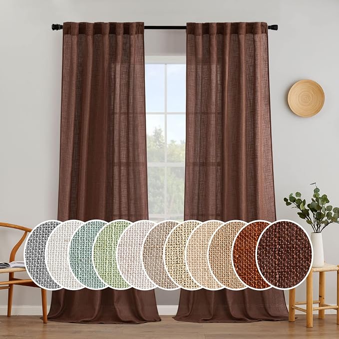 MIULEE Chocolate Brown Linen Curtains 52x108 Inch Long by MIULEE