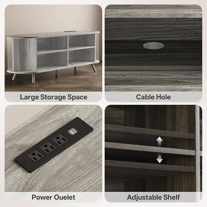 63 inch TV Stand with Power Outlet, Fluted Entertainment Center - Image 4