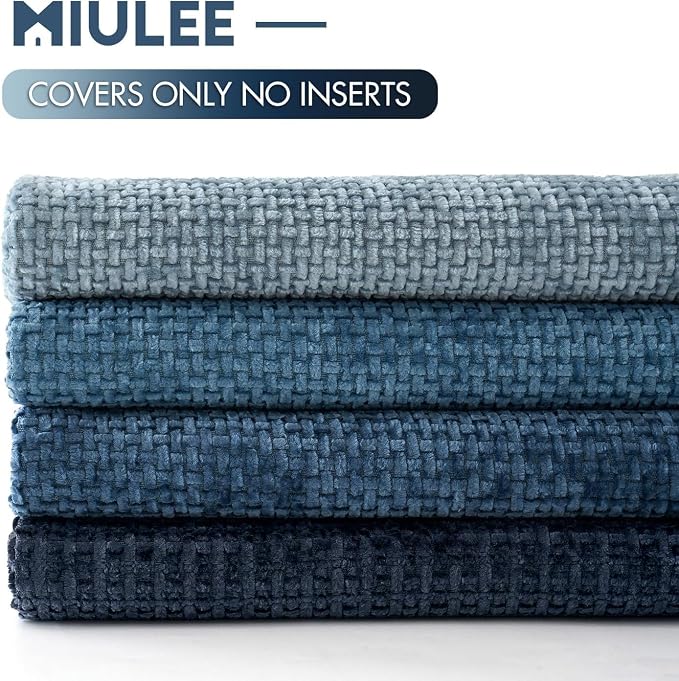 MIULEE Decorative Chenille Euro Pillow Covers Blue Series 22x22 Pack of 4 | - Image 6