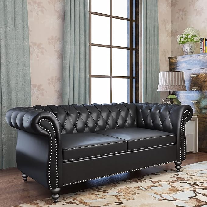 Mid-Century 2 Seater Sofa, Faux Leather Loveseat by YUCHIATHSoulFurniture