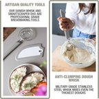 Artisan Bread Whisk and Bench Scraper Duo - Essential Dough Mixer Tools - Sourdough Bread Baking Supplies
