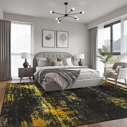 6x9 Area Rug Living Room: Modern Washable Soft Carpet Black Gold | - Image 4