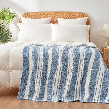 Snuggle Sac Stripe Blue Blankets Luxurious Microfiber Fabric, Reversible Super - Image 8