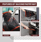Silicone Pastry Mat Extra Large with Measurements 26''x16'' for Reusable,Non-slip Silicone Baking Mat, Counter, Dough Rolling, Oven Liner,Fondant/Pie Crust (Translucent_Red, 16''W x 26''L)