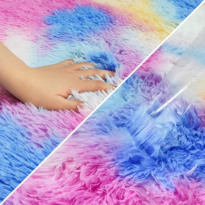 Fluffy Colorful Rug for Bedroom 3x10 ft Kawaii Tie-Dyed Area Rug Non Slip Cute - Image 6