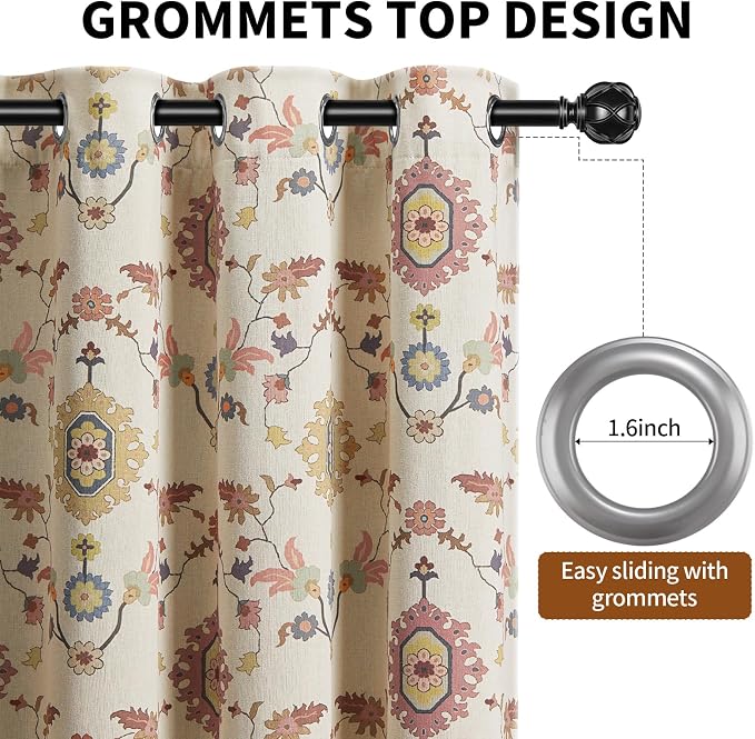 Boho Floral 100% Grommet Blackout Curtains 63 Inch 2 Panels | Colorful Bohemian - Image 4