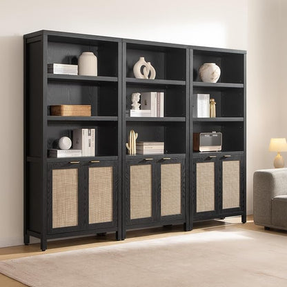 SICOTAS Bookcase 71" Tall Bookshelf 5 Tier Rattan Boho Bookcase - Image 8