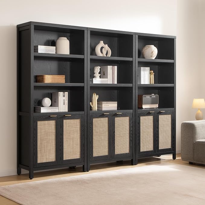 SICOTAS Bookcase 71" Tall Bookshelf 5 Tier Rattan Boho Bookcase - Image 7