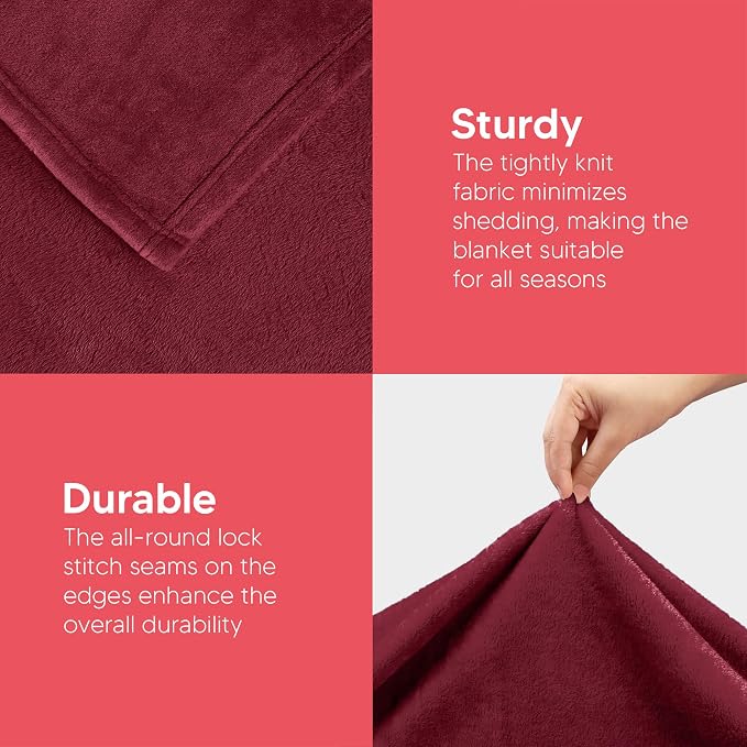 Utopia Bedding Soft Fleece Bed Blanket King Size Burgundy | Microfiber Plush - Image 5