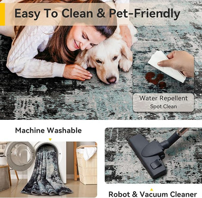 RELEANY Washable Runner 2'x10' Abstract Area Rug - Image 6
